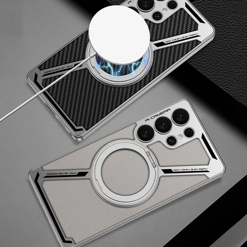 GKK For Samsung Galaxy S25 Ultra Magnetic Case PU+TPU Kickstand Phone Cover Z Shape Design - Grey - 7