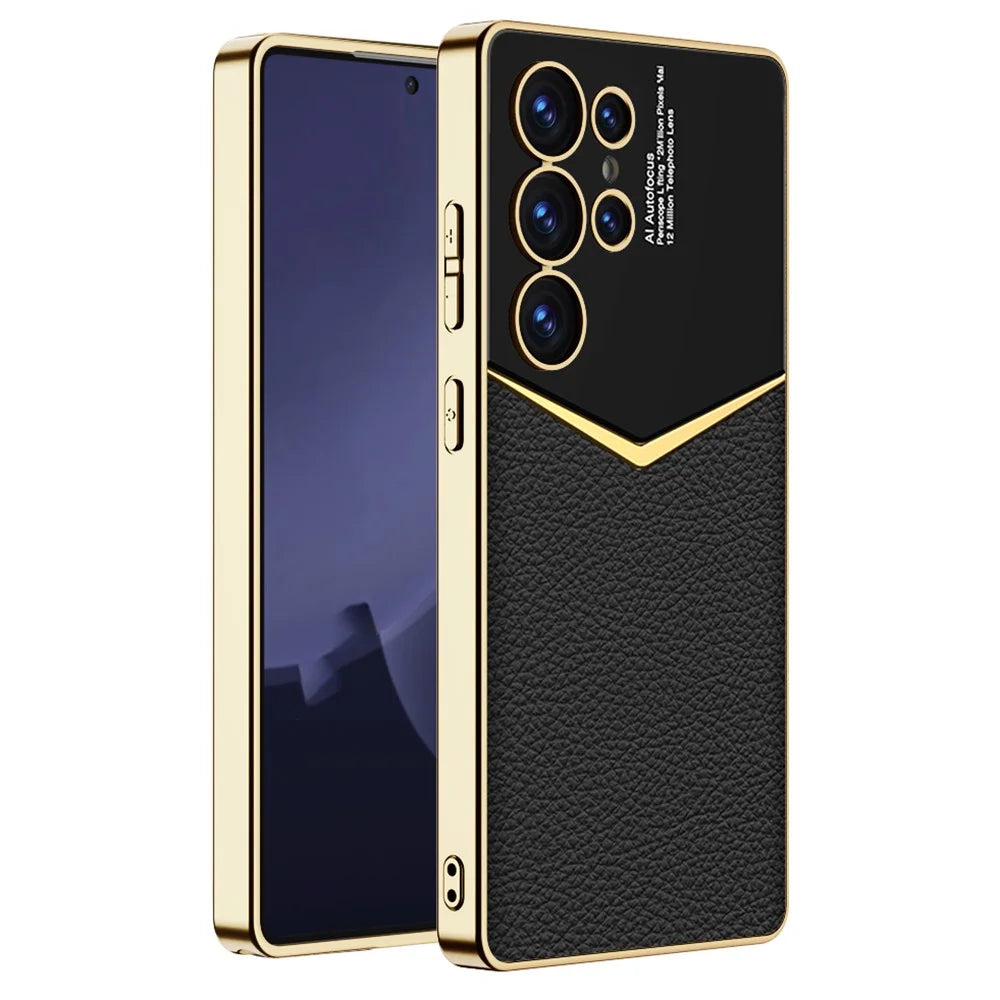 GKK For Samsung Galaxy S25 Ultra Cases Electroplating PU Leather+PC+TPU Phone Cover - Black - 1