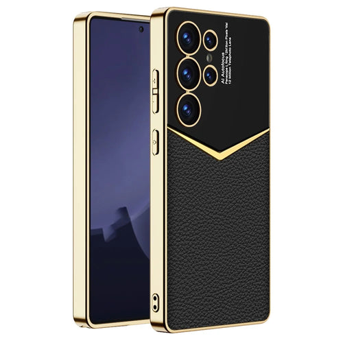 GKK For Samsung Galaxy S25 Ultra Cases Electroplating PU Leather+PC+TPU Phone Cover - Black - 1