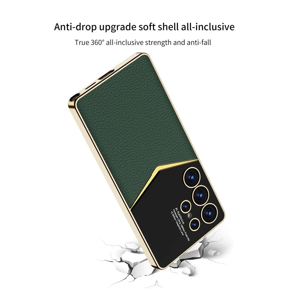 GKK For Samsung Galaxy S25 Ultra Cases Electroplating PU Leather+PC+TPU Phone Cover - Black - 6