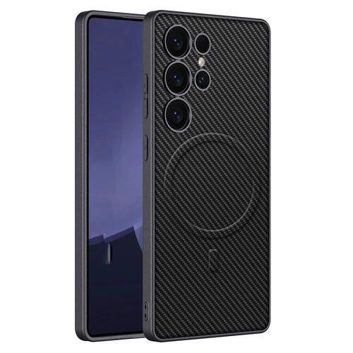 GKK For Samsung Galaxy S25 Ultra Magnetic Case Skin Touch PU+TPU+PC Phone Back Cover - Carbon Fiber Texture - 1
