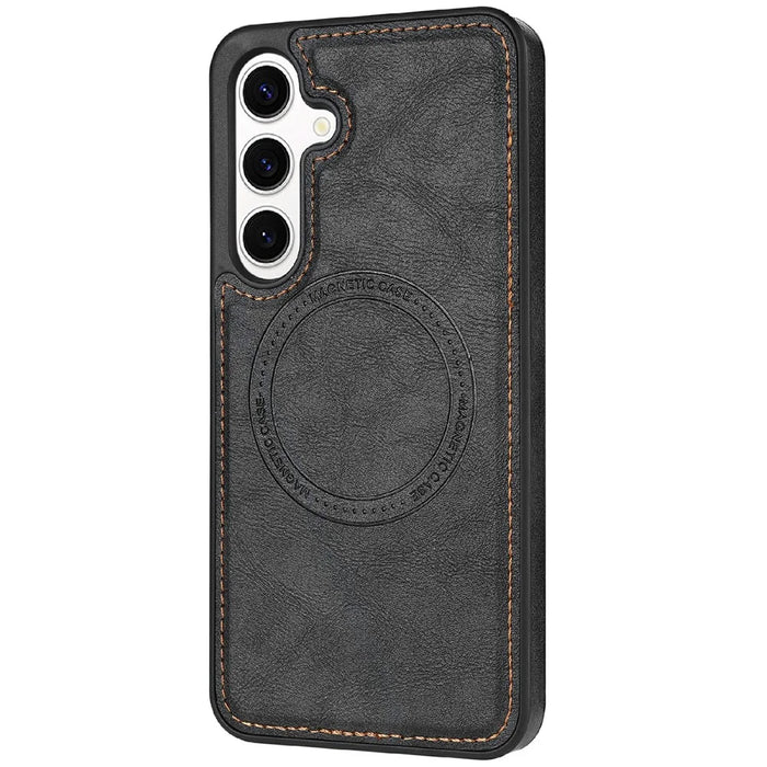 CSJ-P3 For Samsung Galaxy S24 Magnetic Case PC+TPU+Leather Back Cover - Black - 2
