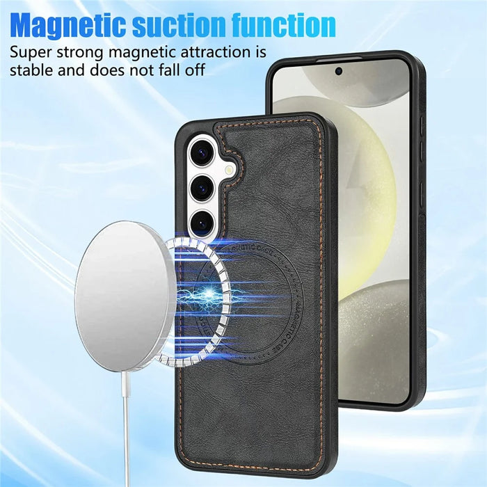 CSJ-P3 For Samsung Galaxy S24 Magnetic Case PC+TPU+Leather Back Cover - Black - 4