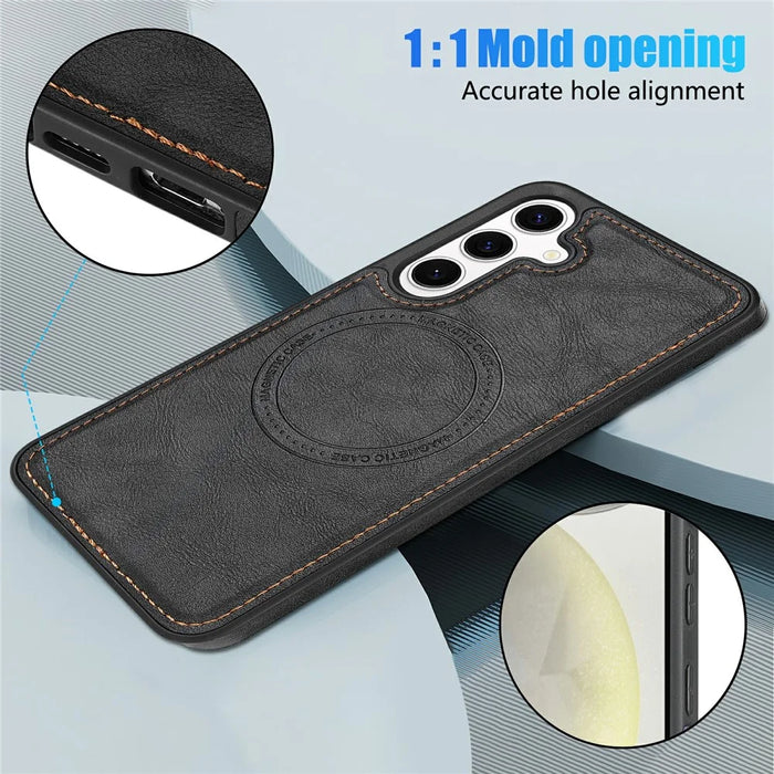 CSJ-P3 For Samsung Galaxy S24 Magnetic Case PC+TPU+Leather Back Cover - Black - 6