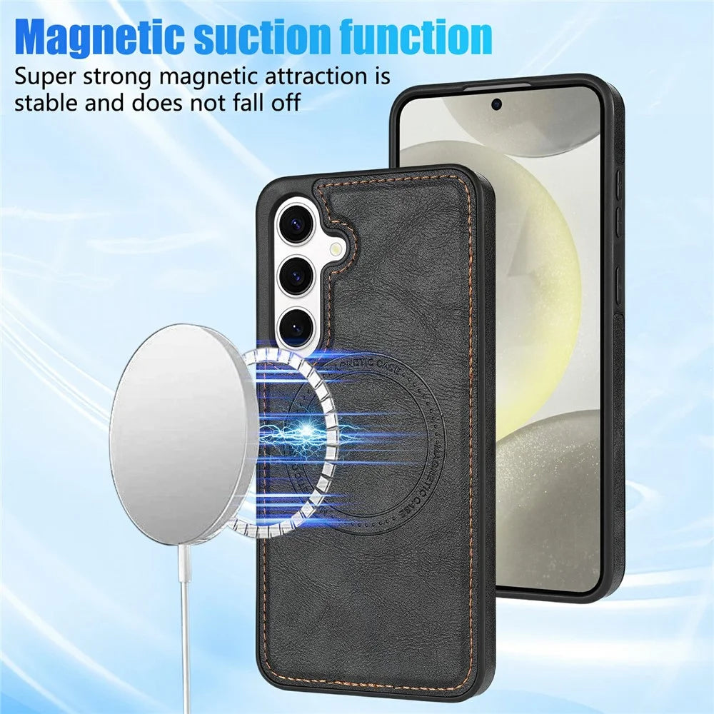 CSJ-P3 For Samsung Galaxy S24+ Magnetic Case PC+TPU+Leather Back Cover - Black - 4