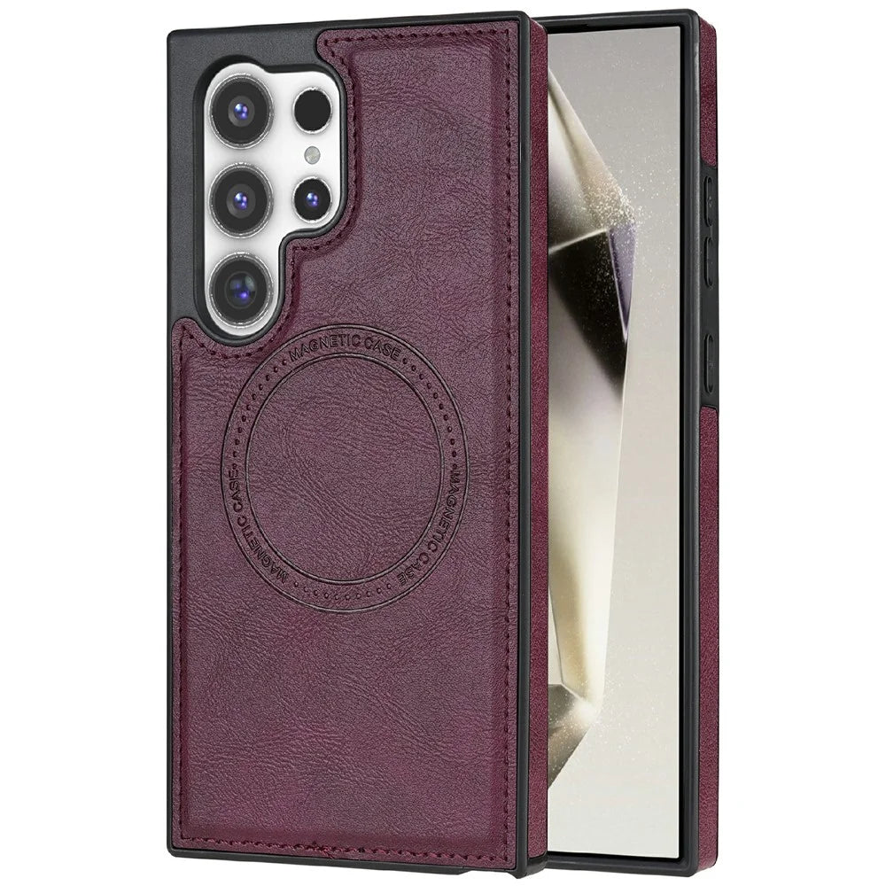 CSJ-P3 For Samsung Galaxy S24 Ultra Magnetic Case PC+TPU+Leather Back Cover - Wine Red - 1