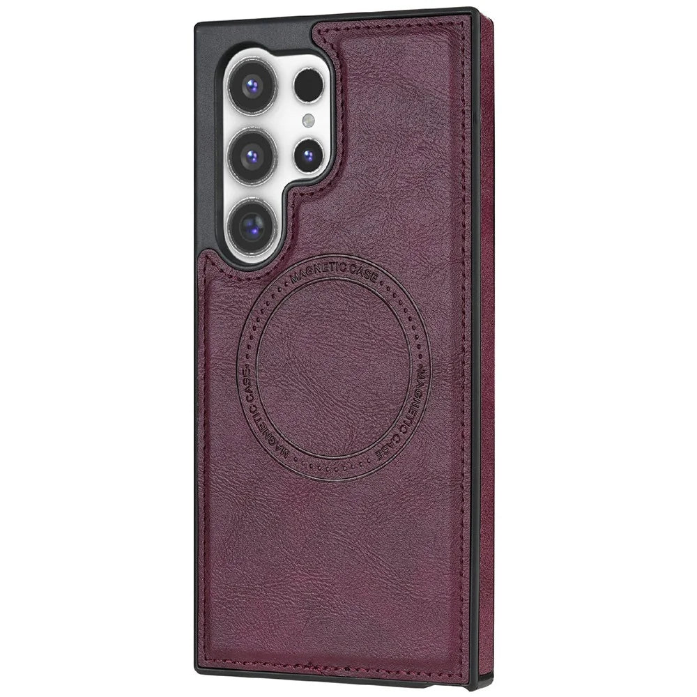 CSJ-P3 For Samsung Galaxy S24 Ultra Magnetic Case PC+TPU+Leather Back Cover - Wine Red - 2