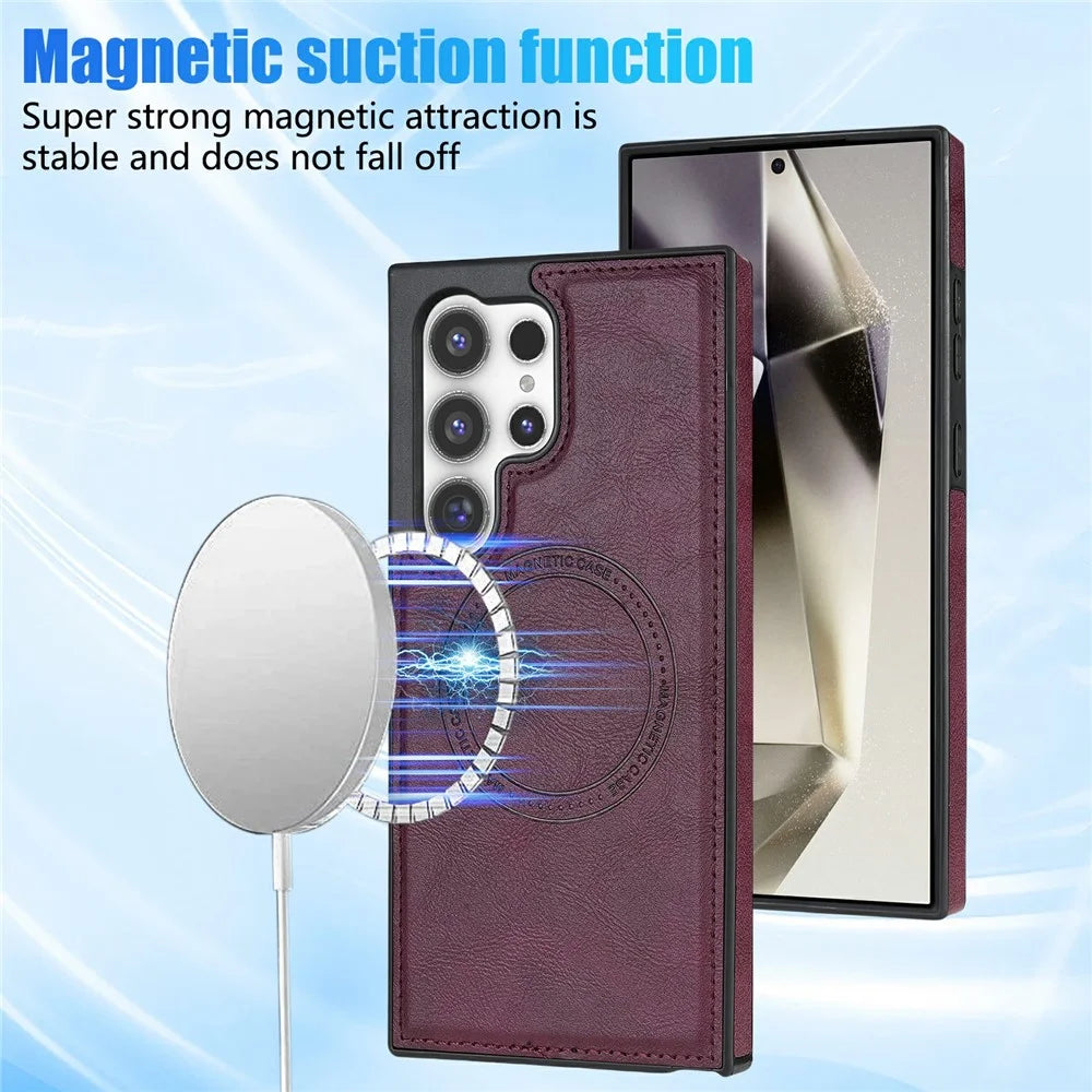 CSJ-P3 For Samsung Galaxy S24 Ultra Magnetic Case PC+TPU+Leather Back Cover - Wine Red - 4