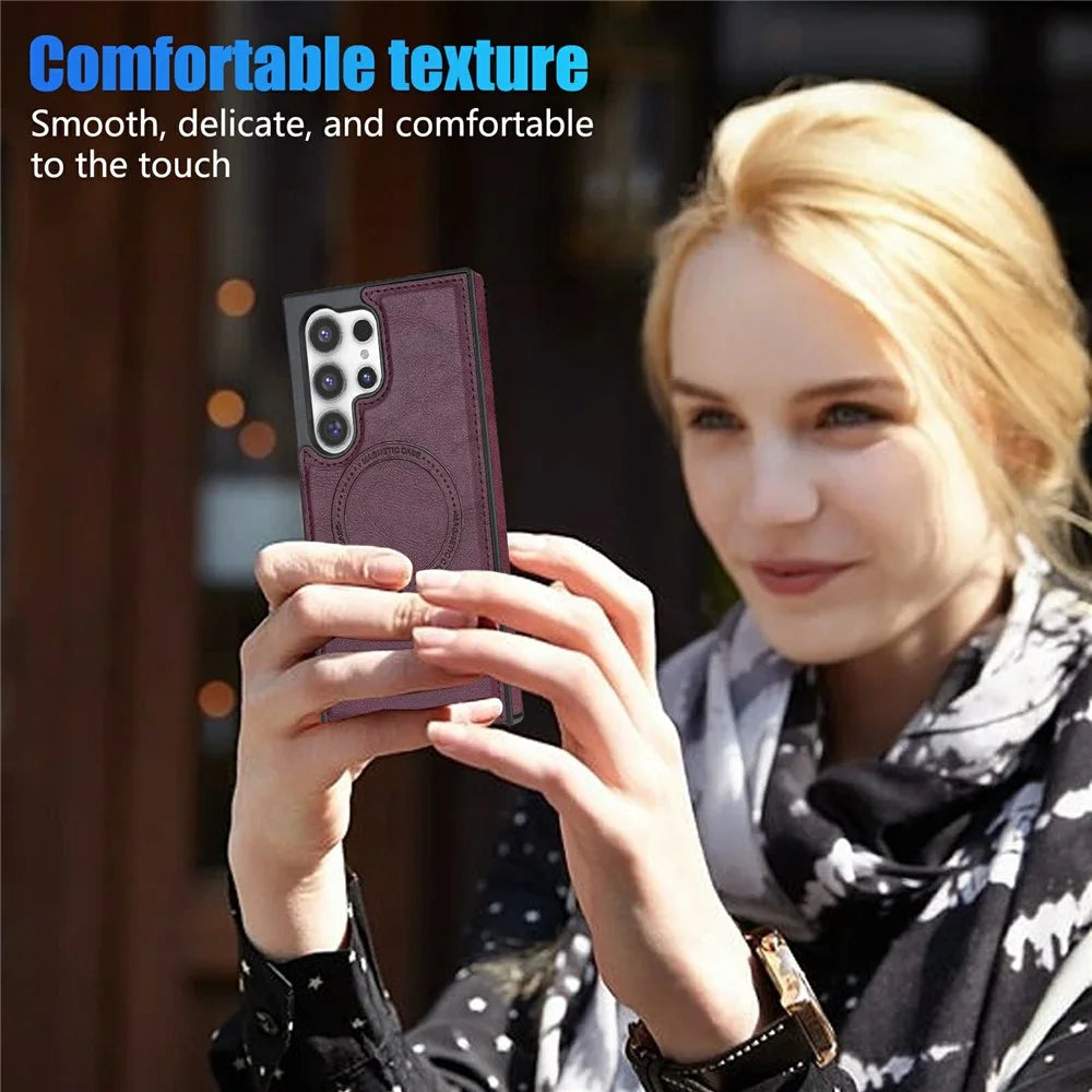 CSJ-P3 For Samsung Galaxy S24 Ultra Magnetic Case PC+TPU+Leather Back Cover - Wine Red - 5