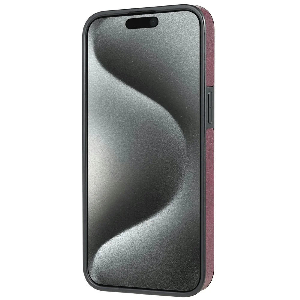 CSJ-P3 For iPhone 15 Pro Case Compatible with MagSafe PC+TPU+Leather Back Cover - Wine Red - 3