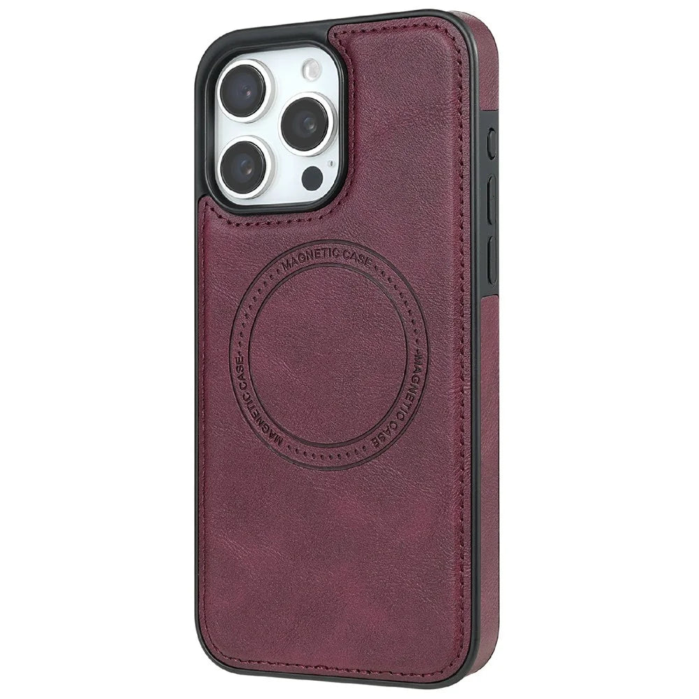 CSJ-P3 For iPhone 16 Pro Case Compatible with MagSafe PC+TPU+Leather Back Cover - Wine Red - 2