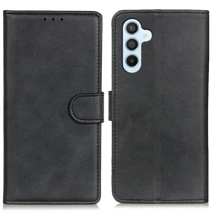 For Samsung Galaxy A26 5G Stand Wallet Case Cowhide Texture Leather Phone Cover - Black - 1