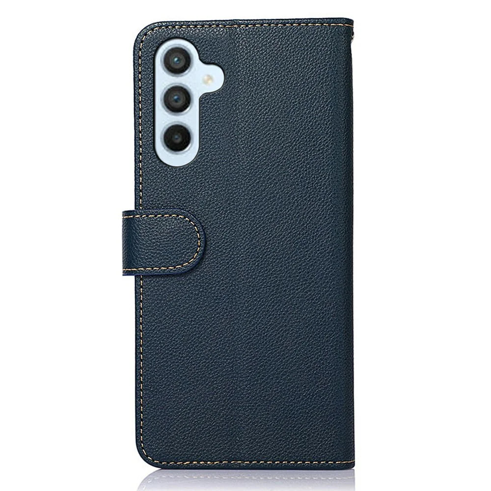 KHAZNEH For Samsung Galaxy A26 5G Case RFID Blocking Wallet Litchi Texture PU Leather Phone Cover - Blue - 7