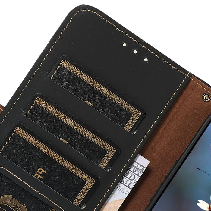 For Samsung Galaxy A26 5G Wallet Case Anti-Drop Genuine Cow Leather Phone Cover RFID Blocking - Black - 5