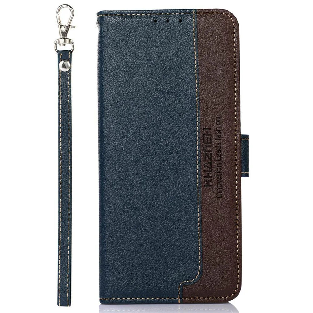 KHAZNEH For Samsung Galaxy A56 5G Case RFID Blocking Wallet Litchi Texture PU Leather Phone Cover - Blue - 6