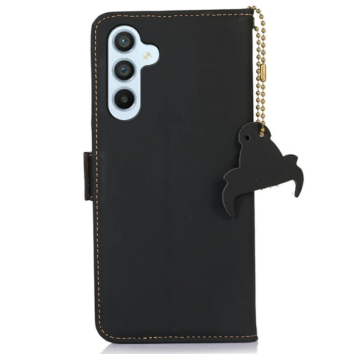 For Samsung Galaxy A56 5G Wallet Case Anti-Drop Genuine Cow Leather Phone Cover RFID Blocking - Black - 7
