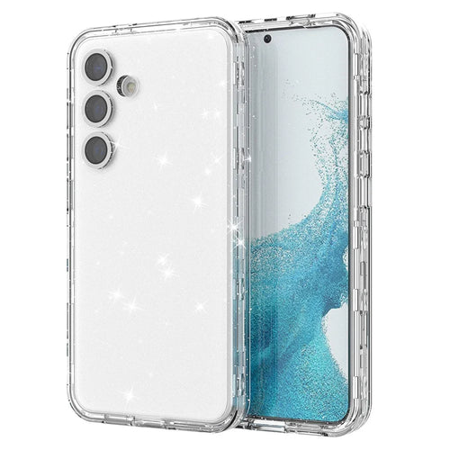 For Samsung Galaxy S24+ Ultra Magnetic Case Glitter Clear Phone Back Cover with Lens Film - Transparent - 1