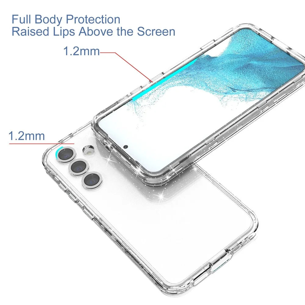 For Samsung Galaxy S24+ Ultra Magnetic Case Glitter Clear Phone Back Cover with Lens Film - Transparent - 3