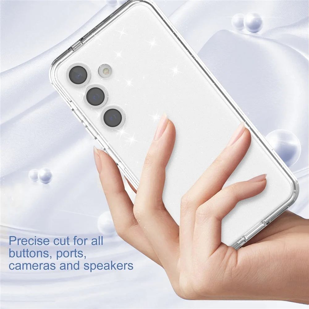 For Samsung Galaxy S24+ Ultra Magnetic Case Glitter Clear Phone Back Cover with Lens Film - Transparent - 4