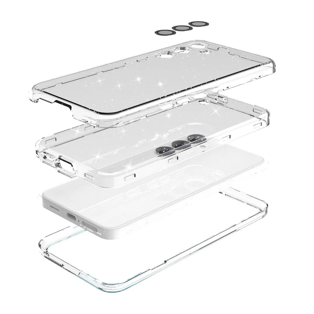 For Samsung Galaxy S24+ Ultra Magnetic Case Glitter Clear Phone Back Cover with Lens Film - Transparent - 5