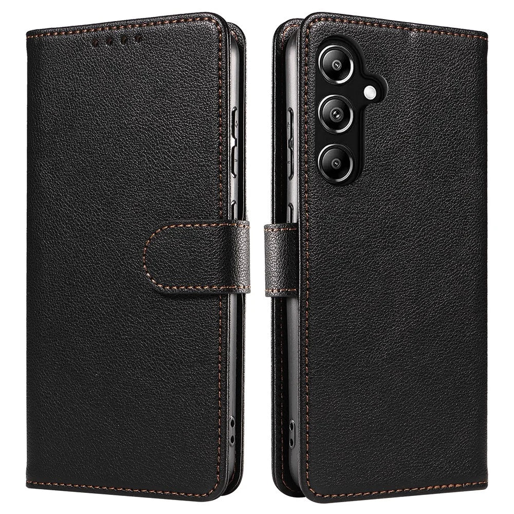 For Samsung Galaxy A36 5G Leather Case Litchi Texture RFID Blocking Wallet Stand Phone Cover - Black - 1