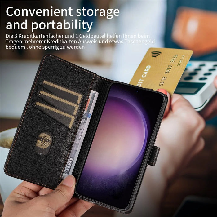 For Samsung Galaxy A36 5G Leather Case Litchi Texture RFID Blocking Wallet Stand Phone Cover - Black - 5
