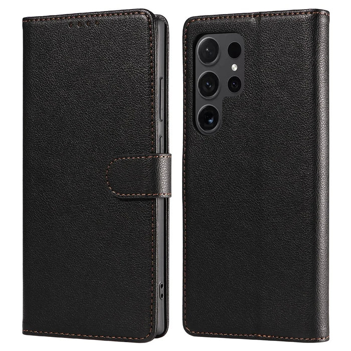 For Samsung Galaxy S25 Ultra Leather Case Litchi Texture RFID Blocking Wallet Stand Phone Cover - Black - 1