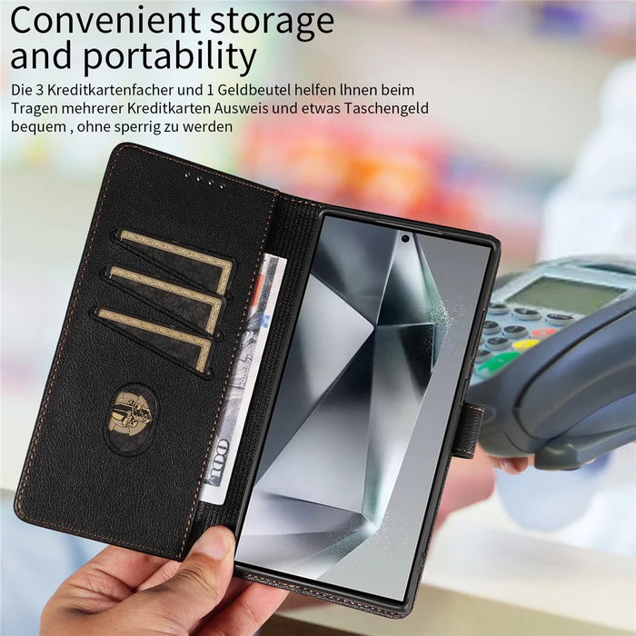 For Samsung Galaxy S25 Ultra Leather Case Litchi Texture RFID Blocking Wallet Stand Phone Cover - Black - 3
