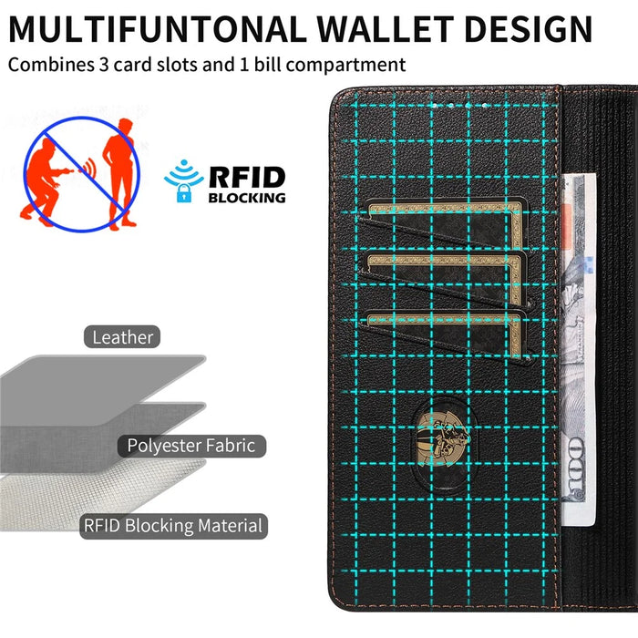 For Samsung Galaxy S25 Ultra Leather Case Litchi Texture RFID Blocking Wallet Stand Phone Cover - Black - 5