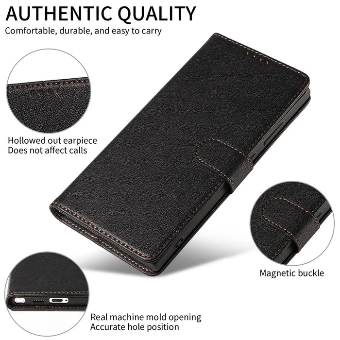 For Samsung Galaxy S25 Ultra Leather Case Litchi Texture RFID Blocking Wallet Stand Phone Cover - Black - 7