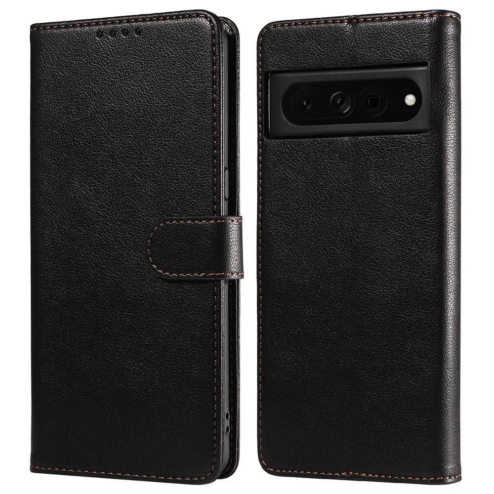 For Google Pixel 7 Pro 5G Leather Case Litchi Texture RFID Blocking Wallet Stand Phone Cover - Black - 1
