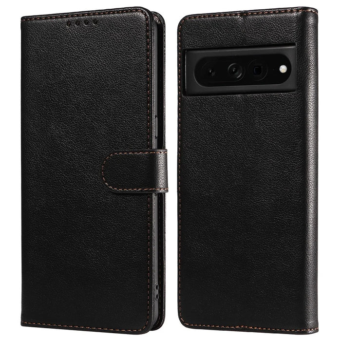 For Google Pixel 7 Pro 5G Leather Case Litchi Texture RFID Blocking Wallet Stand Phone Cover - Black - 1
