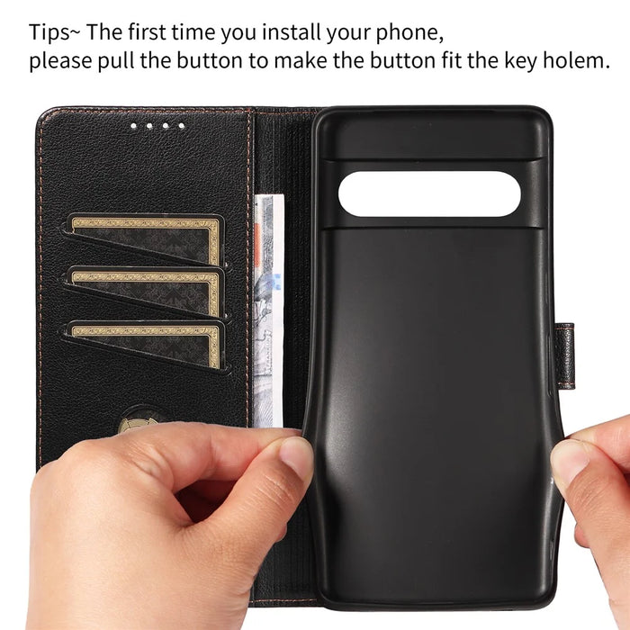 For Google Pixel 7 Pro 5G Leather Case Litchi Texture RFID Blocking Wallet Stand Phone Cover - Black - 2