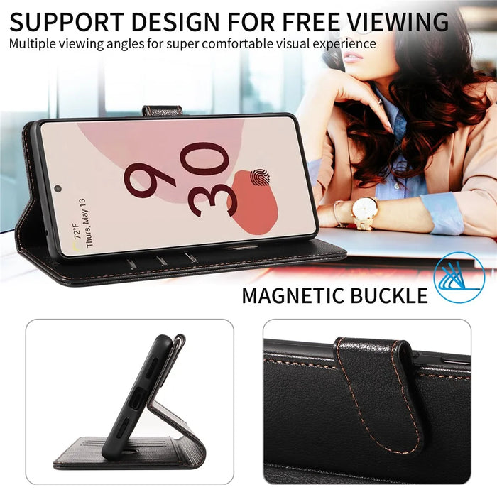 For Google Pixel 7 Pro 5G Leather Case Litchi Texture RFID Blocking Wallet Stand Phone Cover - Black - 4