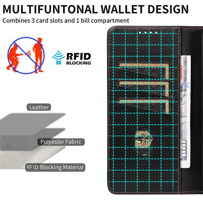 For Google Pixel 7 Pro 5G Leather Case Litchi Texture RFID Blocking Wallet Stand Phone Cover - Black - 5