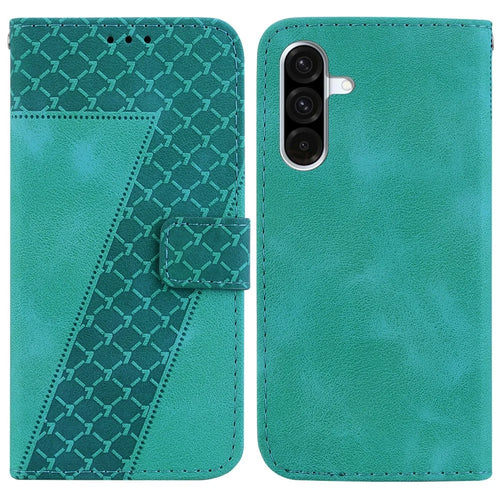 For Samsung Galaxy A18 5G / A17 5G / A17 4G / A26 5G Stand Case 7-Shaped Pattern Imprint Leather Phone Cover - Green - 1