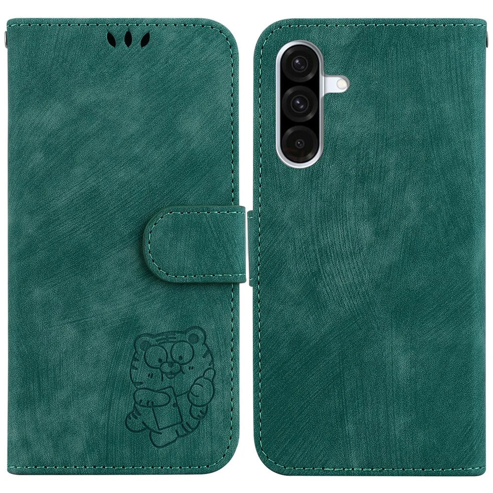 For Samsung Galaxy A18 5G / A17 5G / A17 4G / A26 5G Wallet Case Tiger Imprint Leather Shockproof Phone Cover - Green - 1