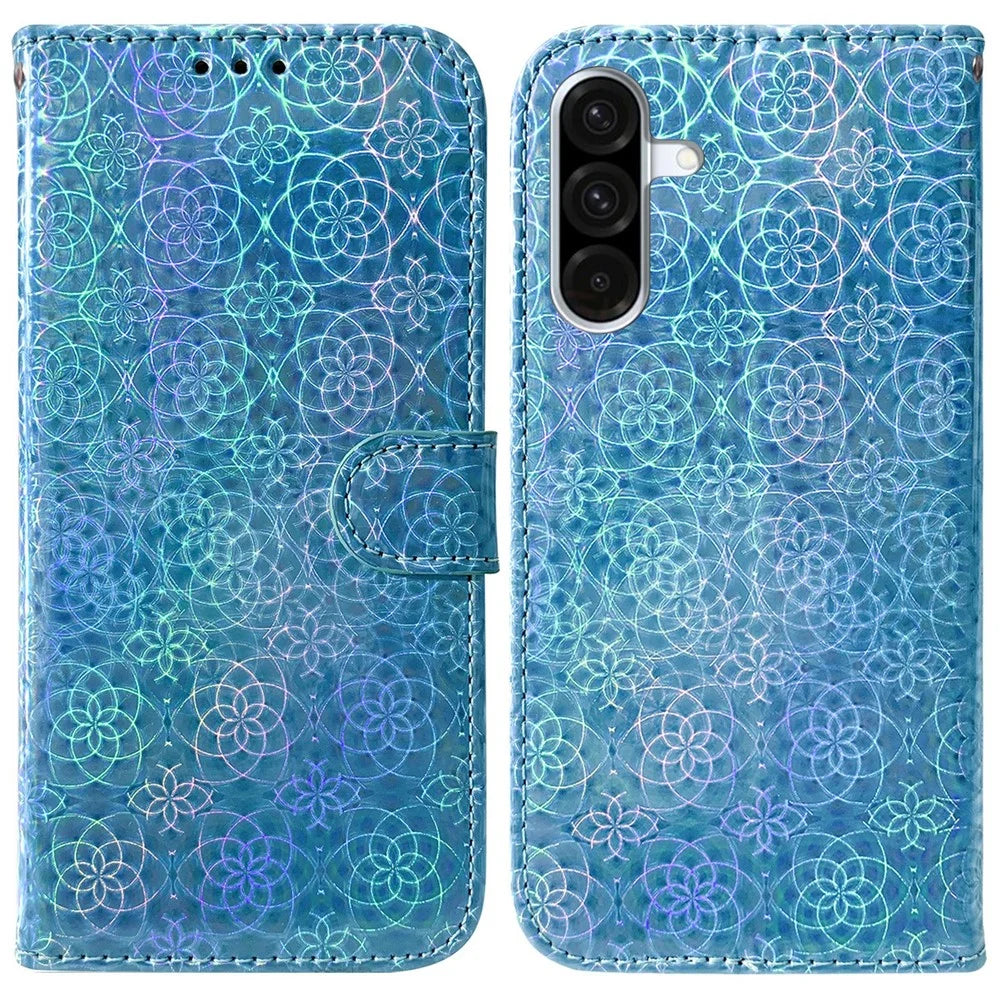 For Samsung Galaxy A18 5G / A17 5G / A17 4G / A26 5G Stand Case Dazzling Flower Leather Phone Cover - Blue - 1