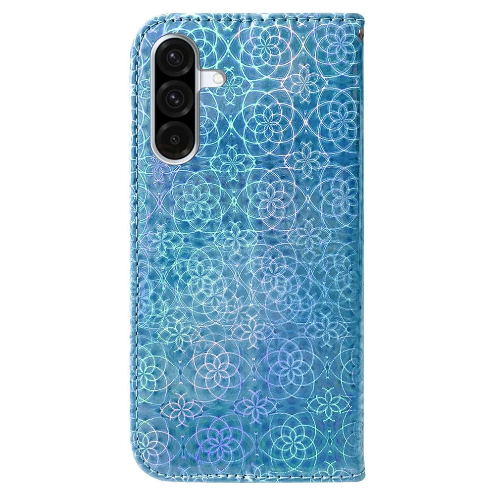 For Samsung Galaxy A18 5G / A17 5G / A17 4G / A26 5G Stand Case Dazzling Flower Leather Phone Cover - Blue - 6