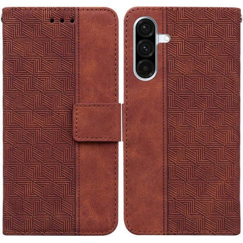 For Samsung Galaxy A18 5G / A17 5G / A17 4G / A26 5G Case Geometry Pattern Leather Wallet Phone Cover with Wrist Strap - Brown - 1