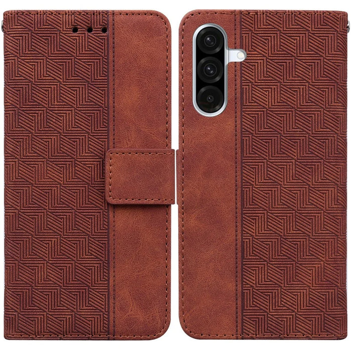 For Samsung Galaxy A18 5G / A17 5G / A17 4G / A26 5G Case Geometry Pattern Leather Wallet Phone Cover with Wrist Strap - Brown - 1