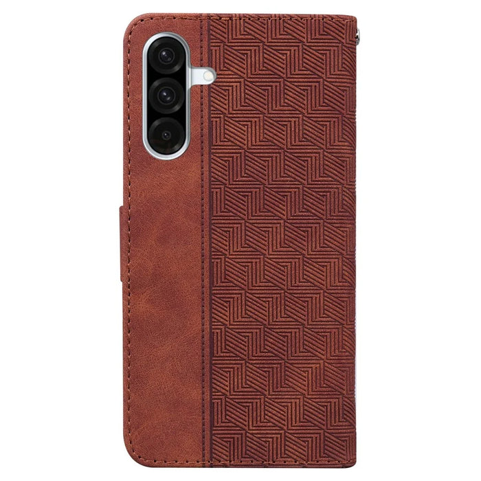For Samsung Galaxy A18 5G / A17 5G / A17 4G / A26 5G Case Geometry Pattern Leather Wallet Phone Cover with Wrist Strap - Brown - 7