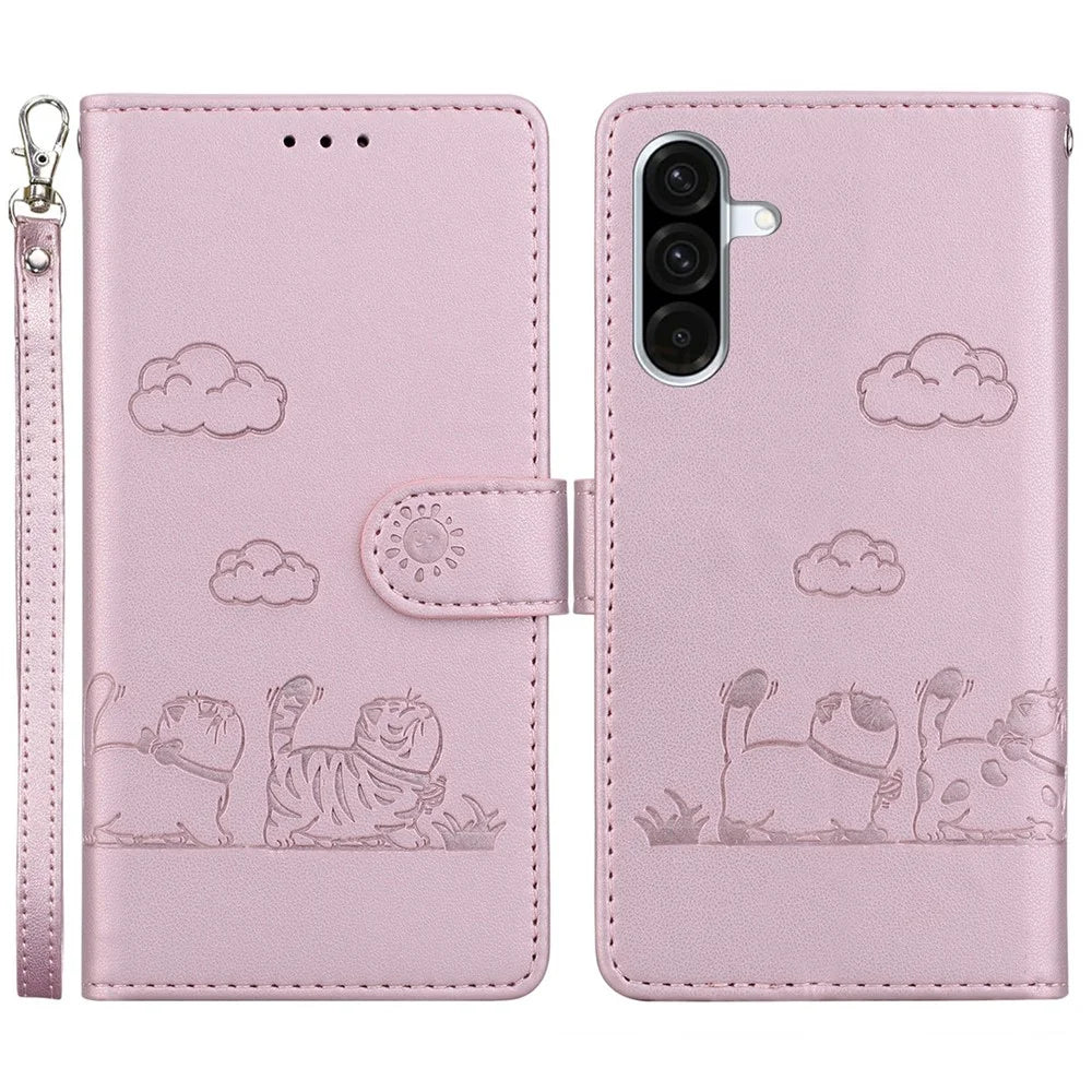 For Samsung Galaxy A18 5G / A17 5G / A17 4G / A26 5G Case RFID Blocking Kitten Pattern TPU+PU Leather Phone Cover - Pink - 1