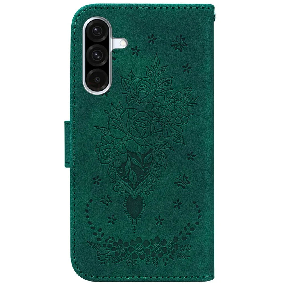 For Samsung Galaxy A56 5G  /  A36 5G Case PU Leather Wallet Phone Cover Butterfly Flower Imprint - Green - 7