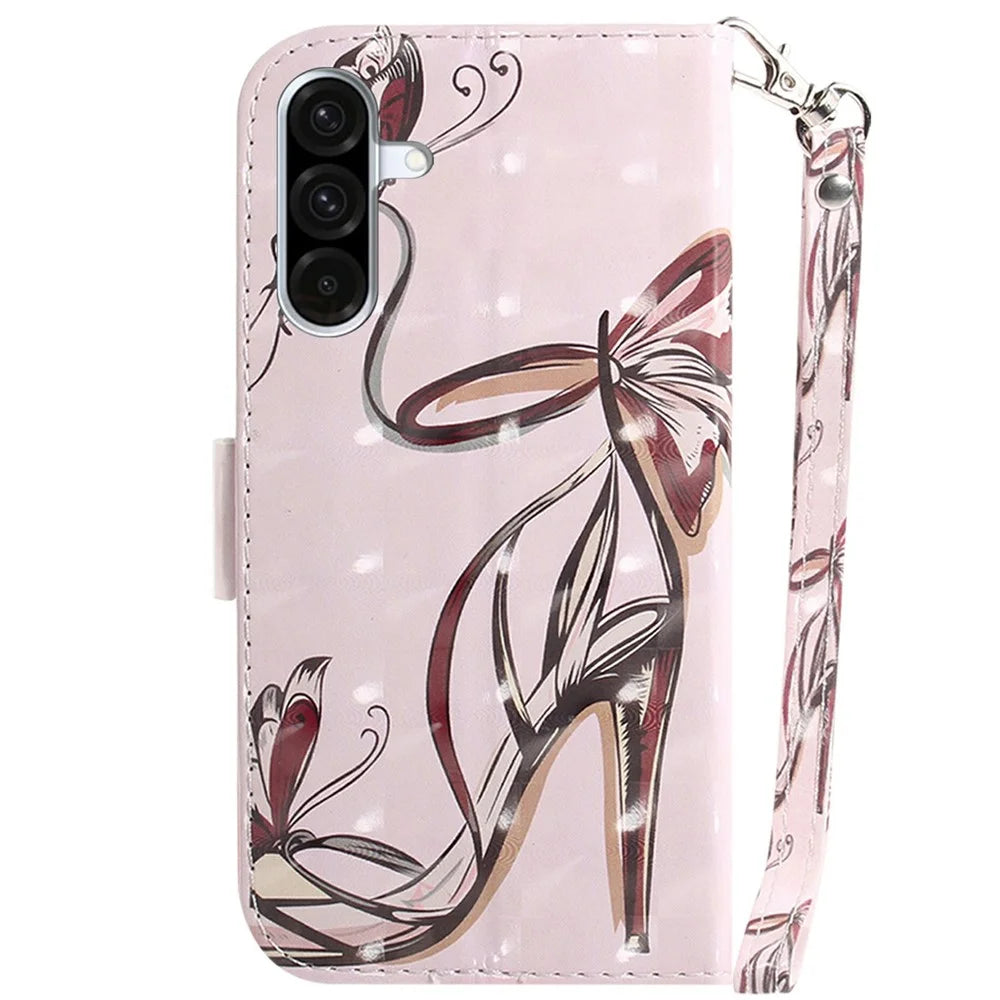 For Samsung Galaxy A56 5G  /  A36 5G Case Pattern Printing Leather Wallet Phone Cover with Wrist Strap - Butterfly High Heels - 7