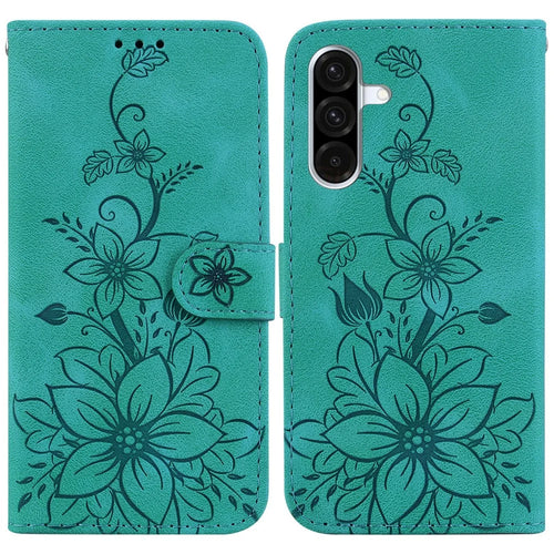 For Samsung Galaxy A56 5G  /  A36 5G Case Lily Flower Imprint Leather Phone Cover with Stand - Green - 1