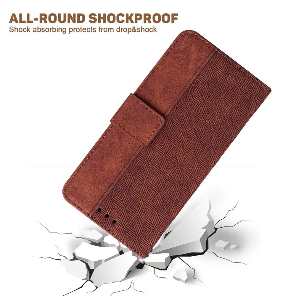 For Samsung Galaxy A56 5G  /  A36 5G Case Geometry Pattern Leather Wallet Phone Cover with Wrist Strap - Brown - 4