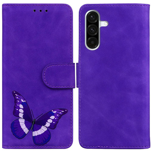 For Samsung Galaxy A56 5G  /  A36 5G Stand Case PU Leather Phone Cover Butterfly Printed - Purple - 1
