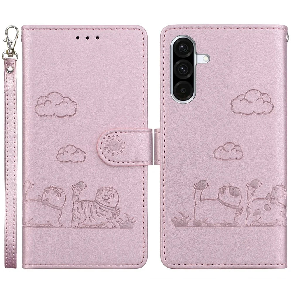 For Samsung Galaxy A56 5G  /  A36 5G Case RFID Blocking Kitten Pattern TPU+PU Leather Phone Cover - Pink - 1