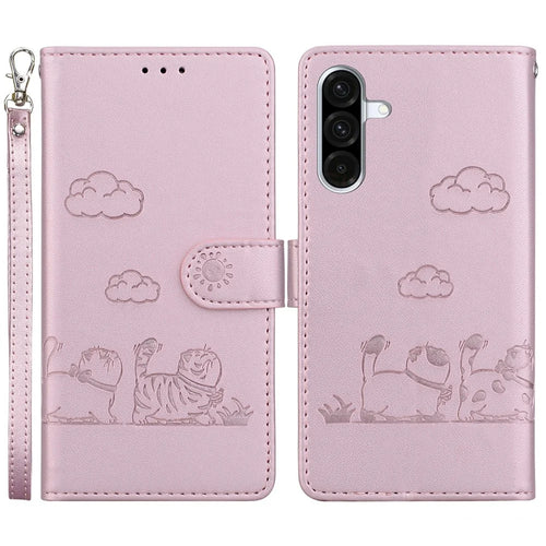 For Samsung Galaxy A56 5G  /  A36 5G Case RFID Blocking Kitten Pattern TPU+PU Leather Phone Cover - Pink - 1